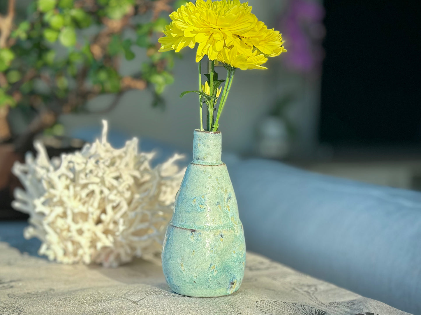 Handmade Pottery Vase, Oil Decanter, and Soap Dispenser In One