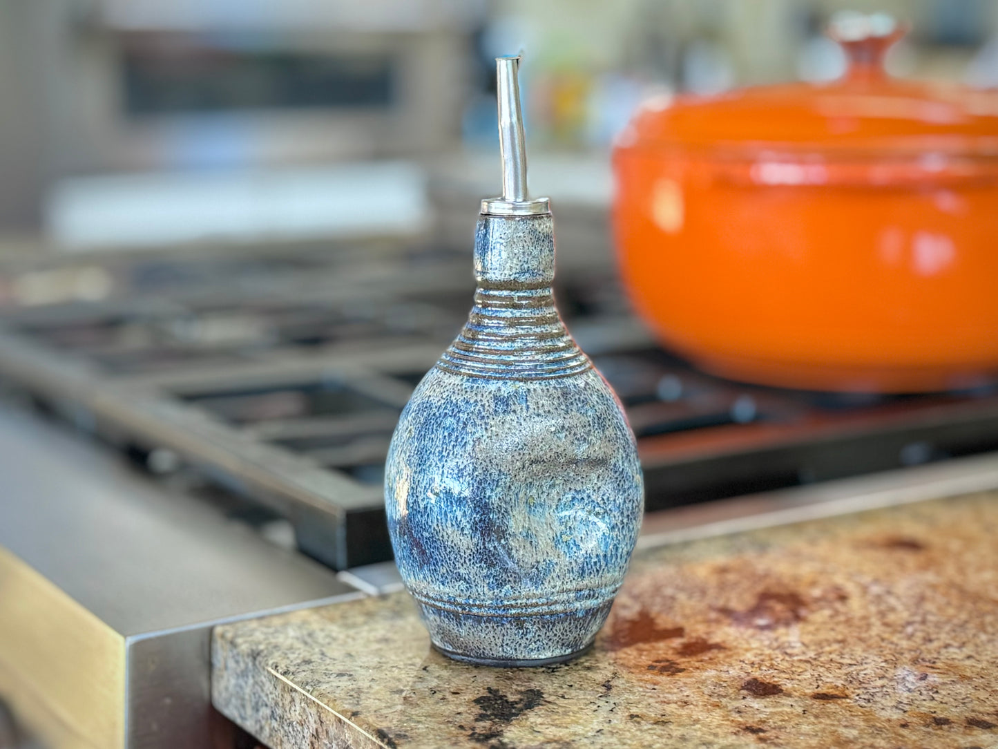 Handmade Pottery Vase, Oil Decanter, and Soap Dispenser In One