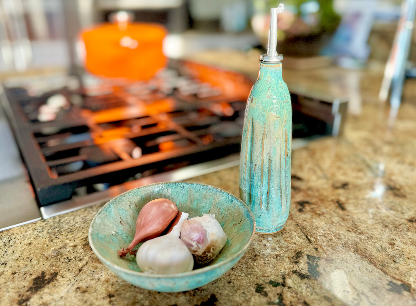 Handmade Pottery Vase / Oil Decanter With Matching Bowl (Set)